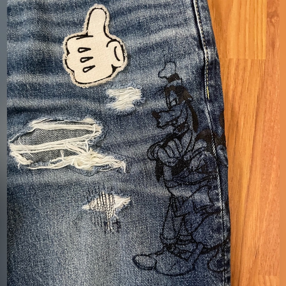 AE DISNEY MICKEY MOUSE Distress Slim Jeans DONALD DUCK GOOFY PLUTO Unisex 32X34 - Picture 4 of 16
